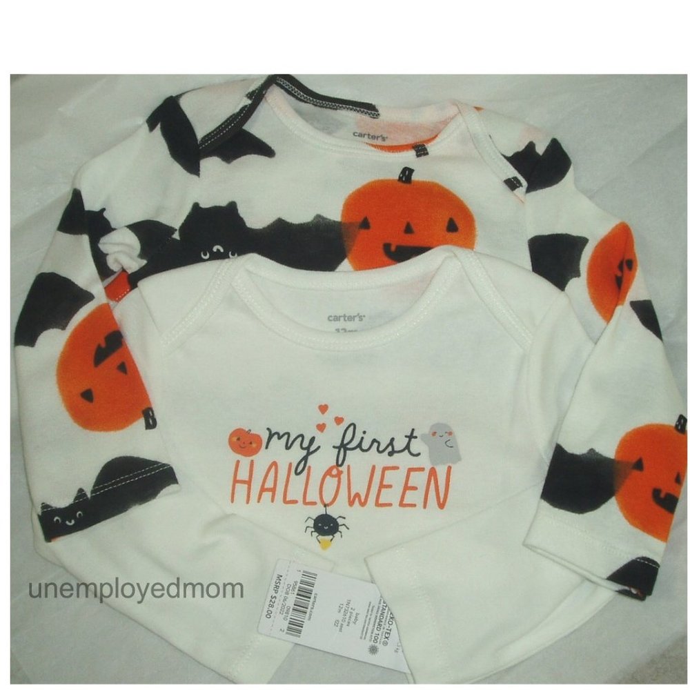 My First Halloween 2 Bodysuits Carters Long Sleeve Tee 1st Top Boys Girls 18M